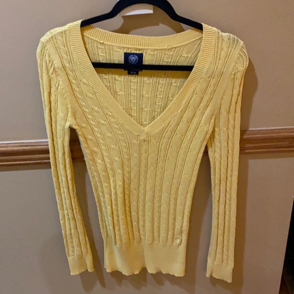 Yellow V Neck Knit Sweater